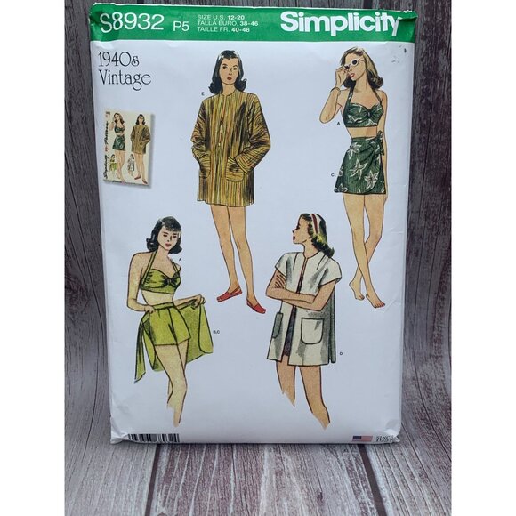 Simplicity Misses 1940's Bikini Top Skirt Coat Sewing Pattern sz 12-20 S8932 - u - Picture 7 of 10